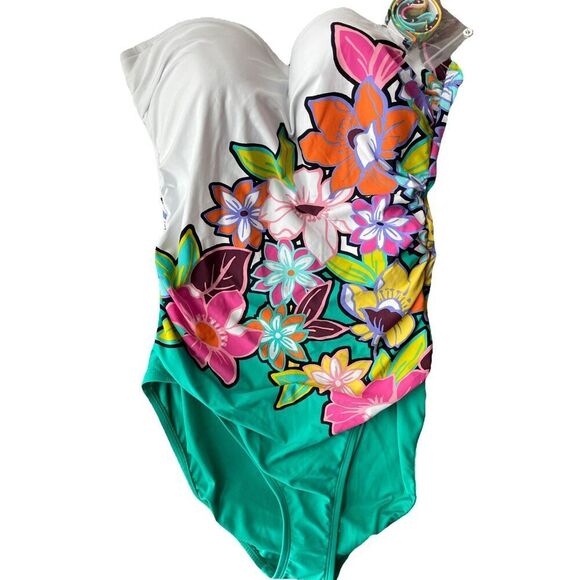 Bleu Rod Beattie Women’s 12 One Piece Swimsuit Floral Convertible Strapless NEW - Picture 1 of 2